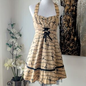 Hot Topic Beige Musical Note Halter Dress